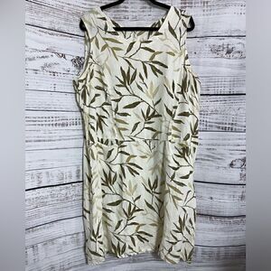 Vintage Click & CMC Dress Womens Plus Sz XXL Leaf print Linen Made in USA Gauze